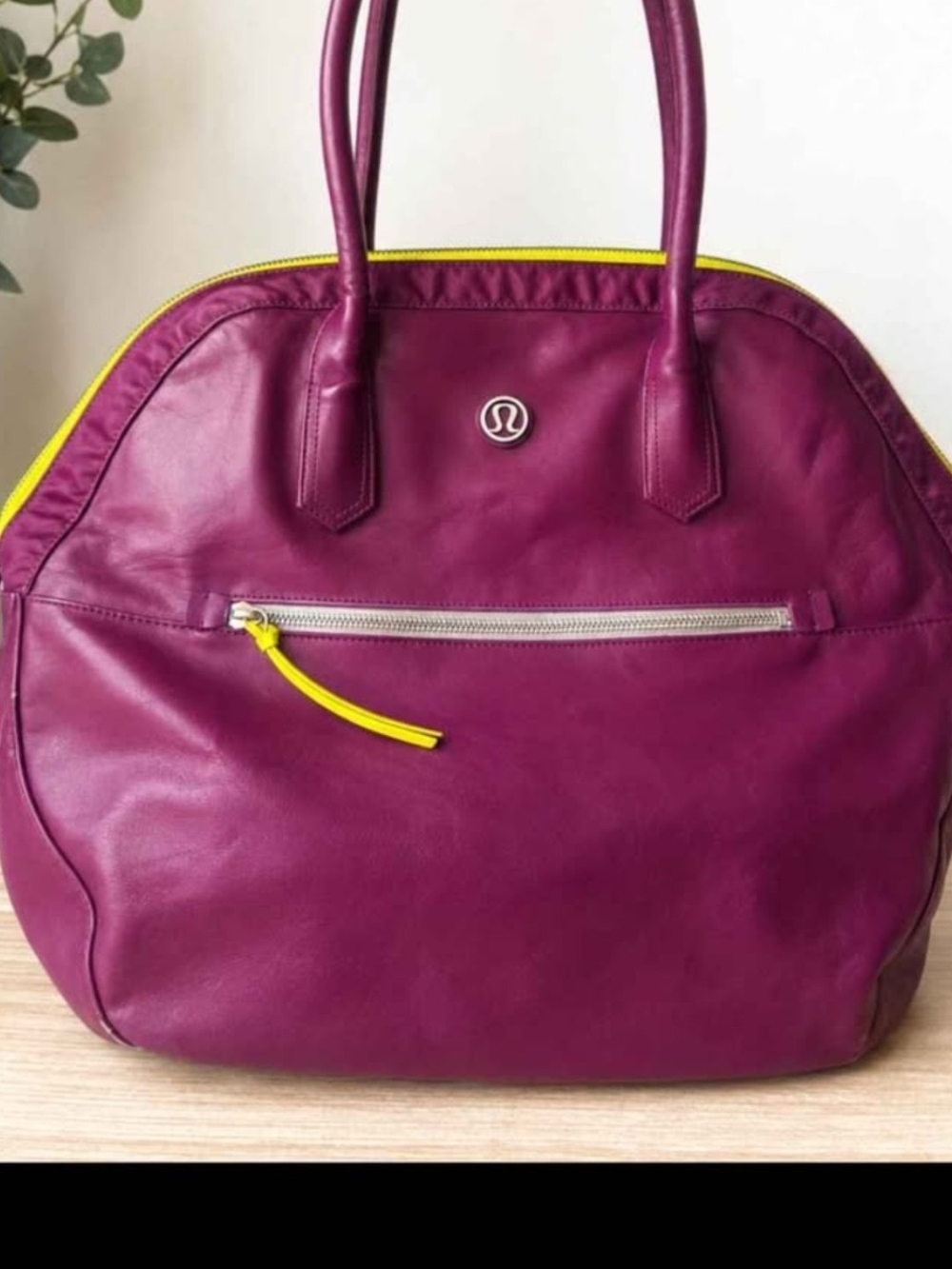 lululemon athletica Plum Tote with Yellow Trim